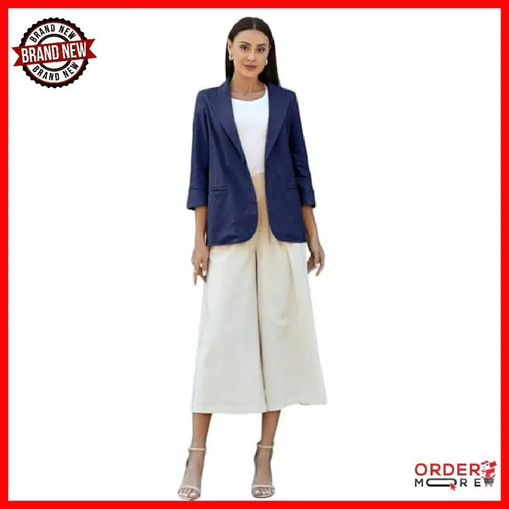 Lightweight Linen Blazer 3/4 Sleeve Women's Work Casual Jacket